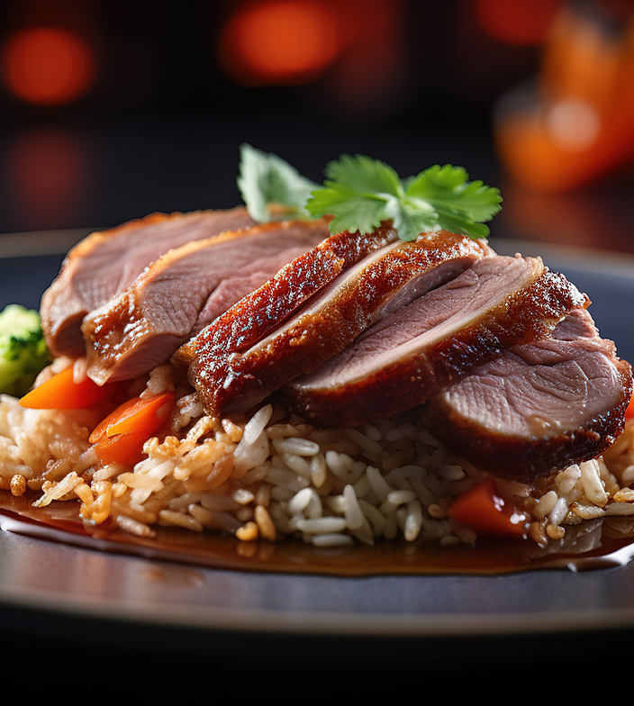 4 Gerichte mit knuspriger Ente stehen auf der Speisekarte im Chinarestaurant Phönix in Lübeck